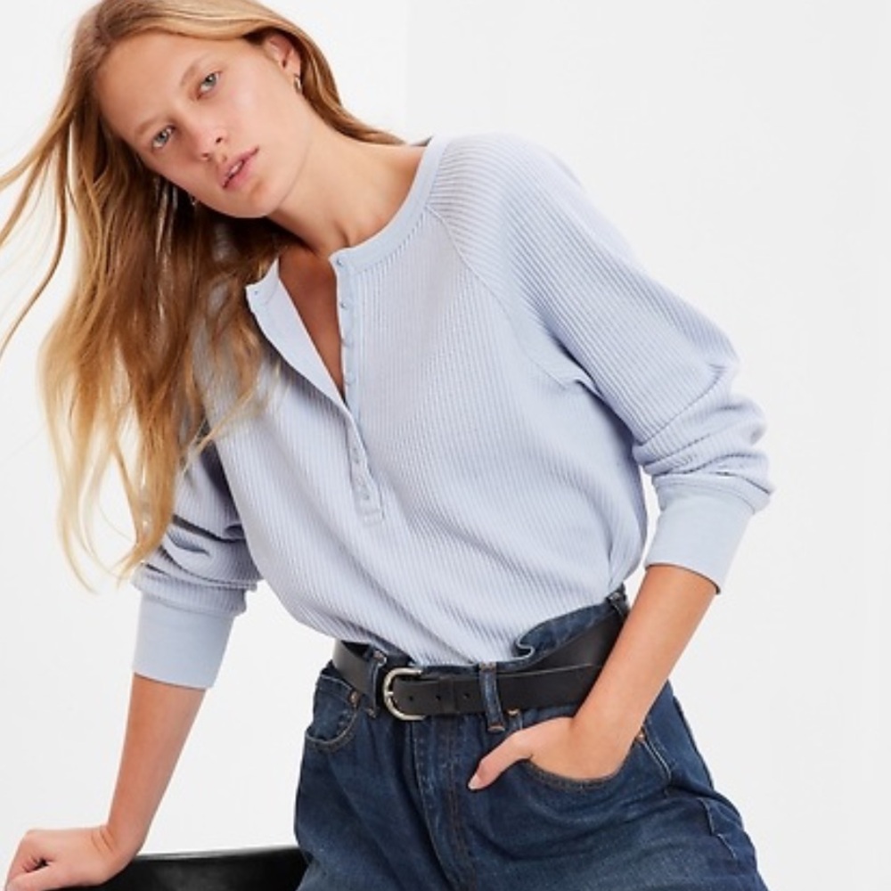GAP WAFFLE RAGLAN HENLEY LONG SLEEVE RELAXED FIT PURPLE CUSTOMER FAVORITE MED - Picture 11 of 14